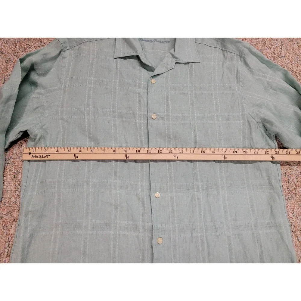 Tommy Bahama Shirt Mens Large Blue Linen Button Up Hawaiian Aloha Camp‎ Tropical